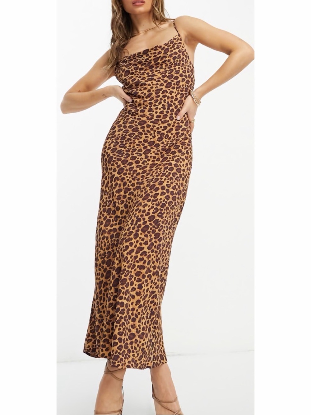 MNG Mango Cowl Neck Cami Midi Dress Animal Print